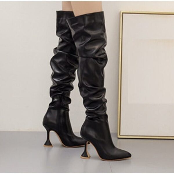 Over Knee Pleated High Heels Pointed Toe Leather Design High Quality Boots On Pre-book - Image 6