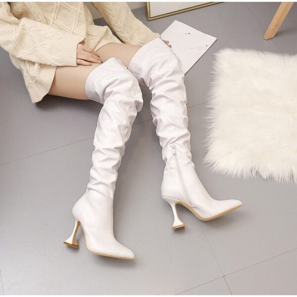 Over Knee Pleated High Heels Pointed Toe Leather Design High Quality Boots On Pre-book