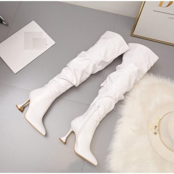 Over Knee Pleated High Heels Pointed Toe Leather Design High Quality Boots On Pre-book - Image 7