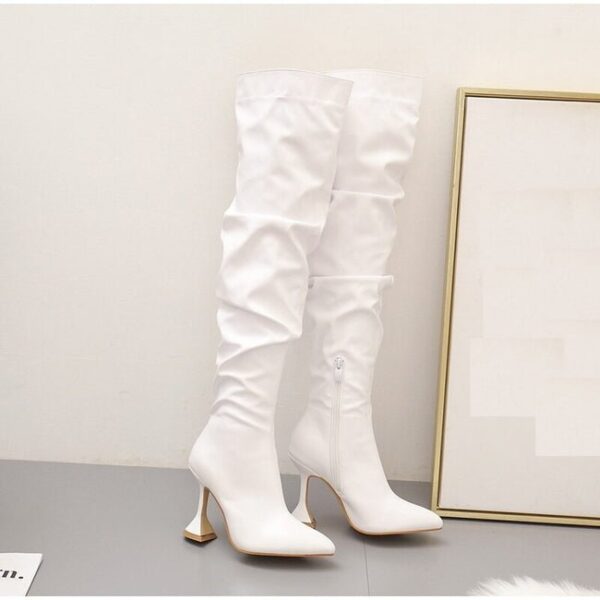 Over Knee Pleated High Heels Pointed Toe Leather Design High Quality Boots On Pre-book - Image 4
