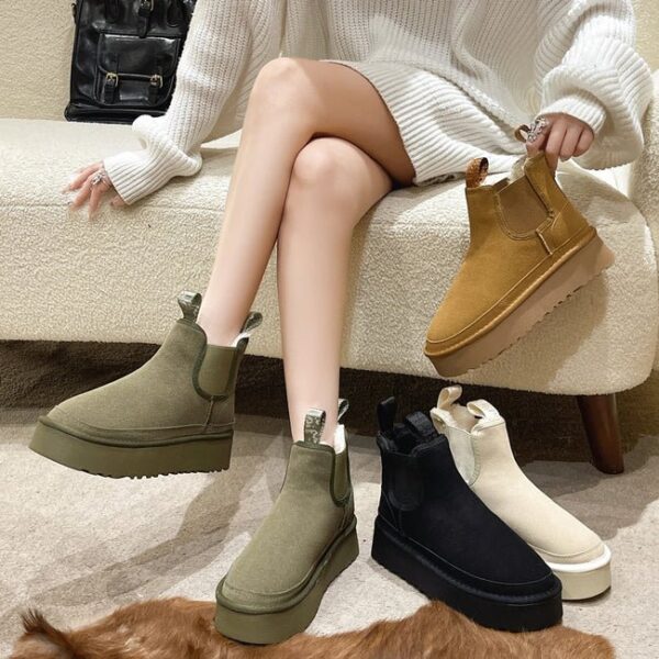 Classic Suede Fur Plush Warm Slip-On Platform Ankle Boots On Pre-book