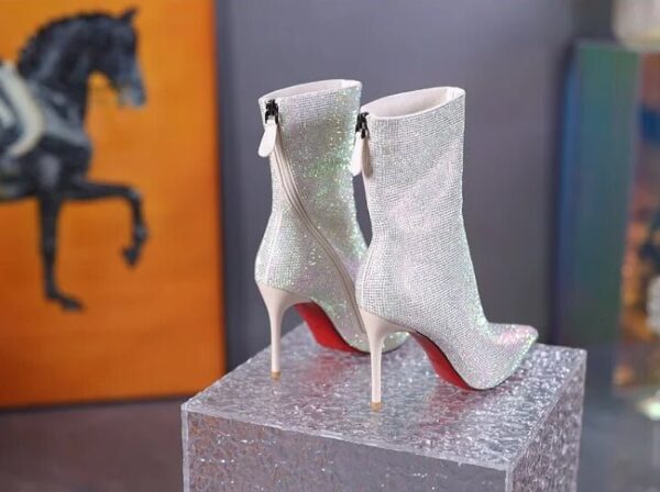 Pointed Rhinestone Back Zipper Thin Heel Boots On Pre-book - Image 3