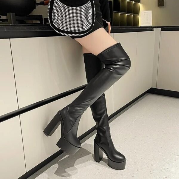 Elegant Thick High Heel Long Thigh High Boots On Pre-book - Image 4