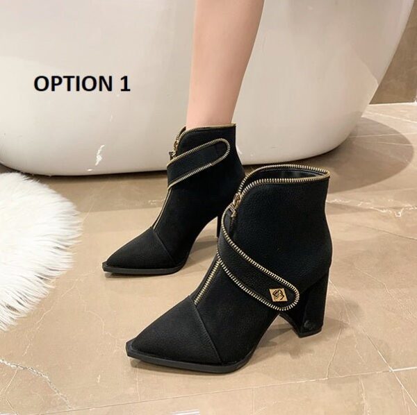 lPointed Metal Buckle Front Zipper Simple Coarse Heel Short Boots On Pre-book - Image 2