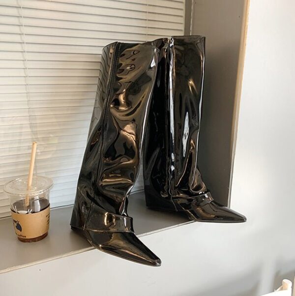 High Heel Mid-High Tube Long Black Straight Pointed Toe Knight Boots On Pre-book - Image 3