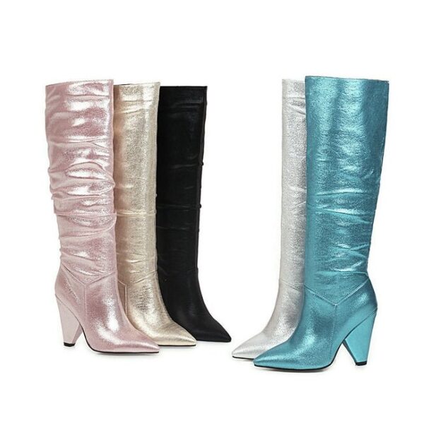 Shiny Leather High Heel Pointed Toe Long Boots On Pre-book