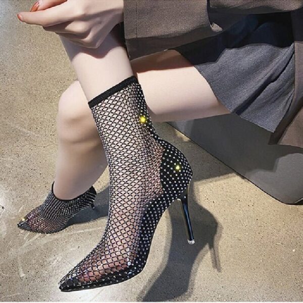 High Heel Crystal Rhinestone Mesh Ankle Boots  On Pre-book