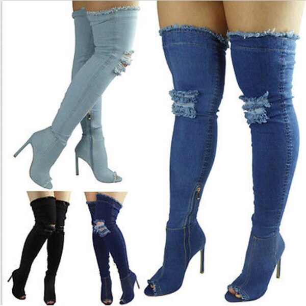 Open Sock High Heel Boots Zipper Side Heel Winter Boots On Pre-book - Image 2
