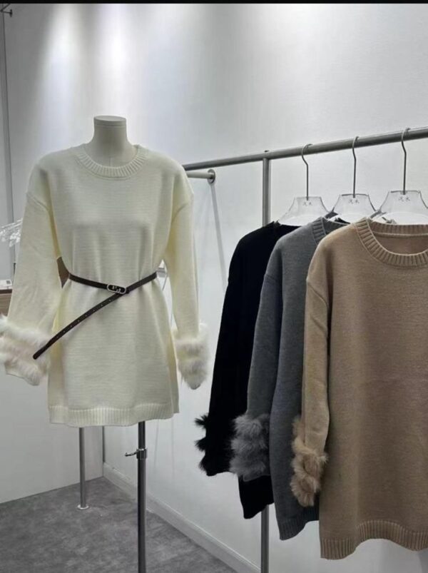 Imported Dress with Fur & Belt - Image 3