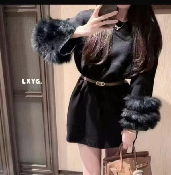 Imported Dress with Fur & Belt - Image 4