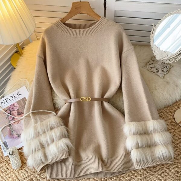 Imported Dress with Fur & Belt - Image 2
