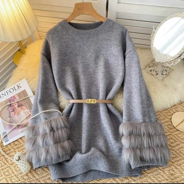 Imported Dress with Fur & Belt