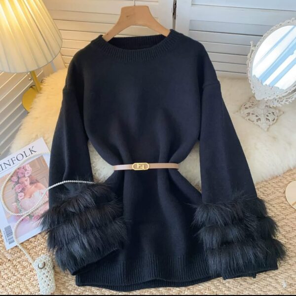 Imported Dress with Fur & Belt - Image 6