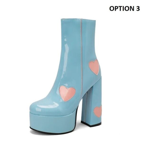 Chunky High Heel Round Toe Pink Heart Short Boots On Pre-book - Image 8