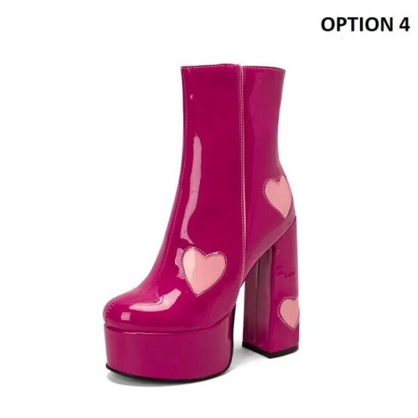 Chunky High Heel Round Toe Pink Heart Short Boots On Pre-book - Image 13