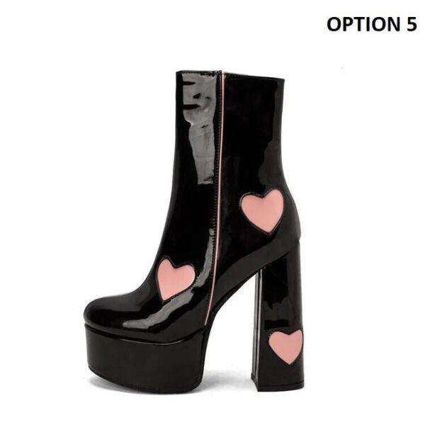 Chunky High Heel Round Toe Pink Heart Short Boots On Pre-book - Image 10