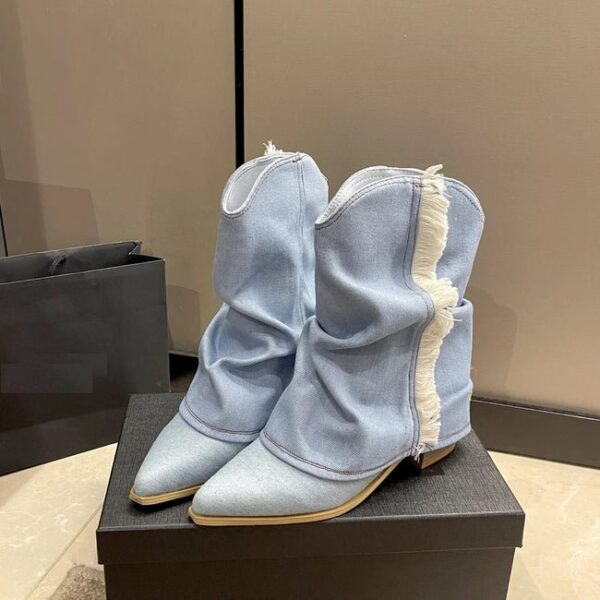 Denim Fabric Cowboy Boots On Pre-book - Image 5