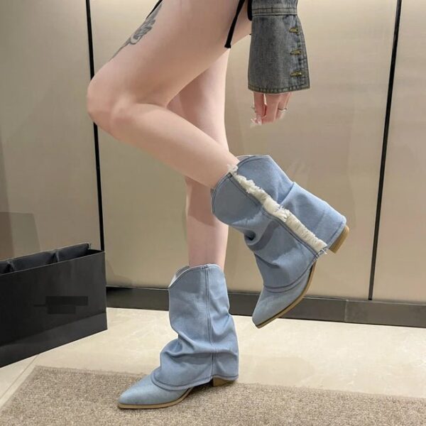 Denim Fabric Cowboy Boots On Pre-book - Image 7