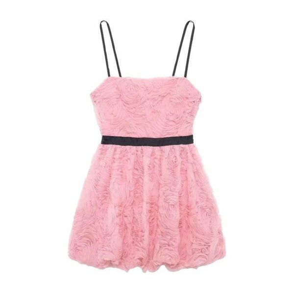 Elegant Flower Sleeveless Hem Folds Backless Mini Dress on Pre-book - Image 3