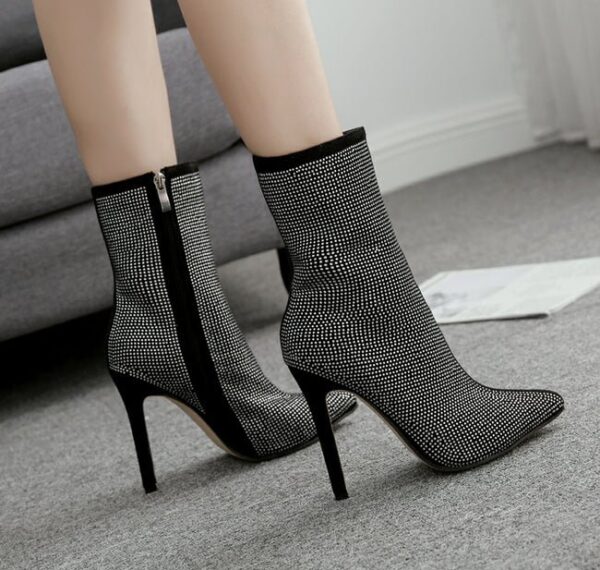 Pointed Rhinestone High Heel Boots On Pre-book - Image 4