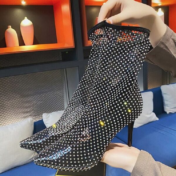 High Heel Crystal Rhinestone Mesh Ankle Boots  On Pre-book - Image 3