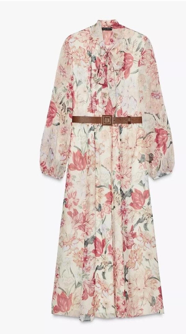 Luxury Floral Dress With Belt - Image 2