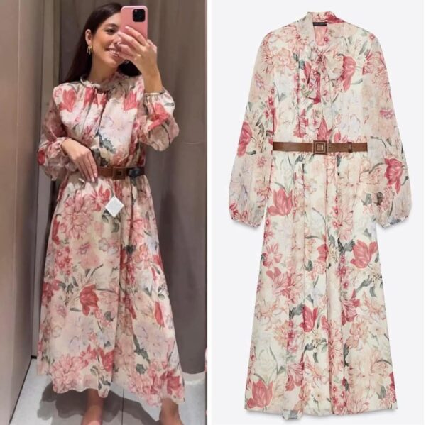 Luxury Floral Dress With Belt