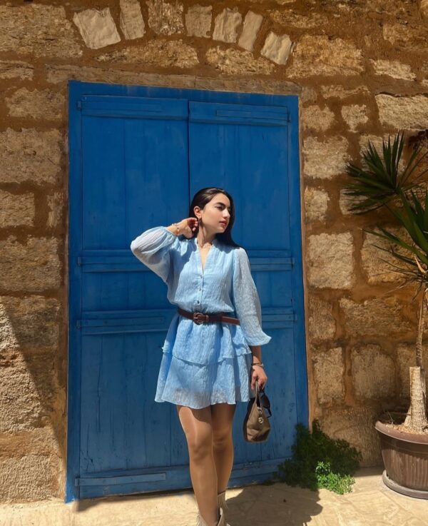 Crushed Fabric Linen Dress with Leather Belt