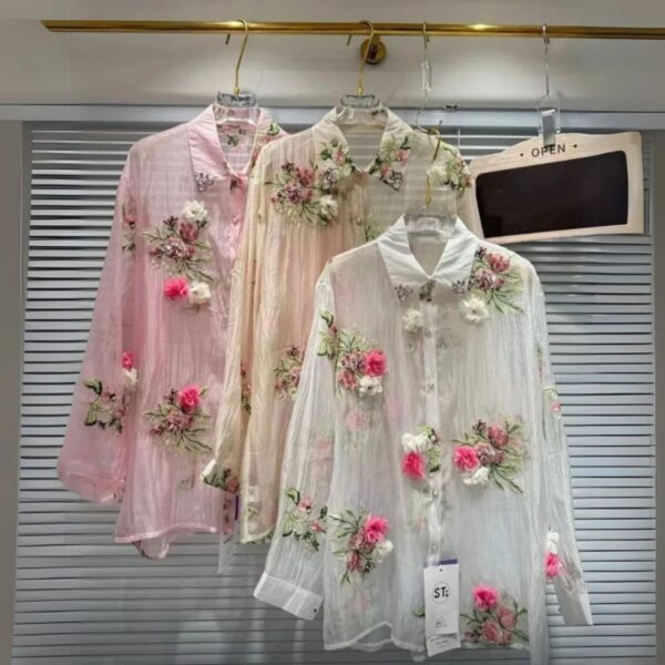 Sheer Shirts with 3D Flowers