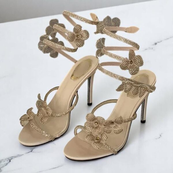 Luxury Rhinestone Flower Strappy Heels on Prebook Copy - Image 10