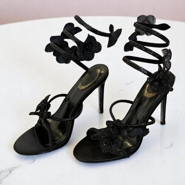 Luxury Rhinestone Flower Strappy Heels on Prebook Copy - Image 7