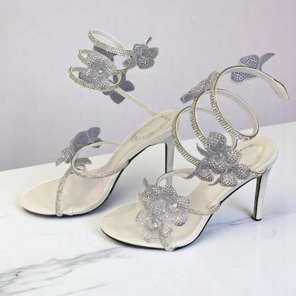 Luxury Rhinestone Flower Strappy Heels on Prebook Copy - Image 6