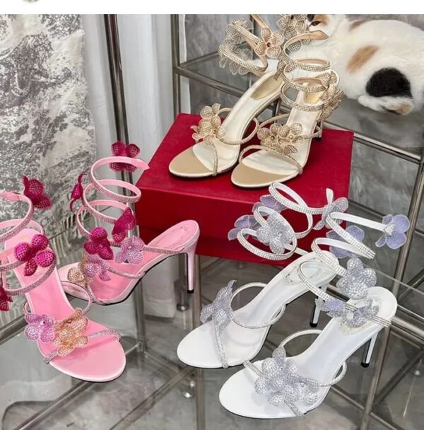 Luxury Rhinestone Flower Strappy Heels on Prebook Copy