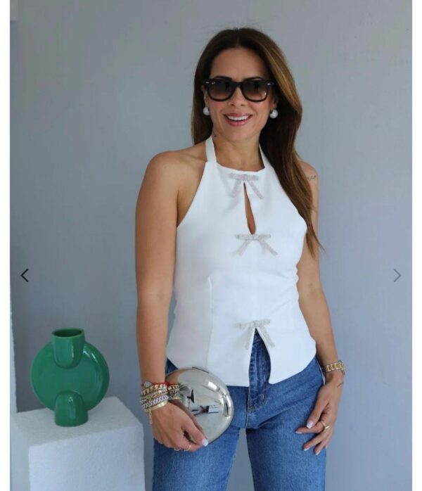 Halter Neck Sequined Detachable Bow Top