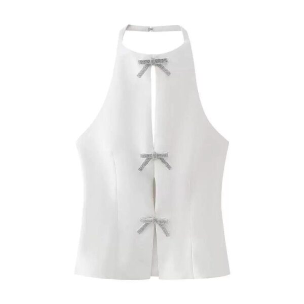 Halter Neck Sequined Detachable Bow Top - Image 2