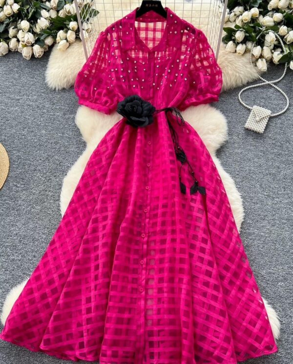 Elegant  Organza Dress with Puff Sleeves - Image 13