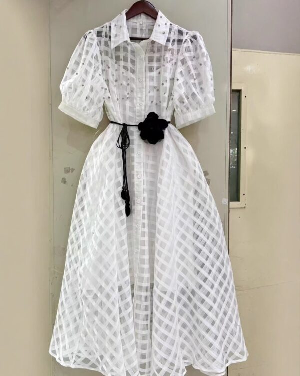 Elegant  Organza Dress with Puff Sleeves - Image 12