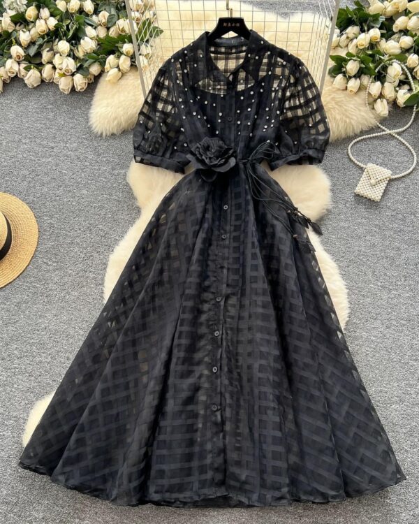 Elegant  Organza Dress with Puff Sleeves - Image 4