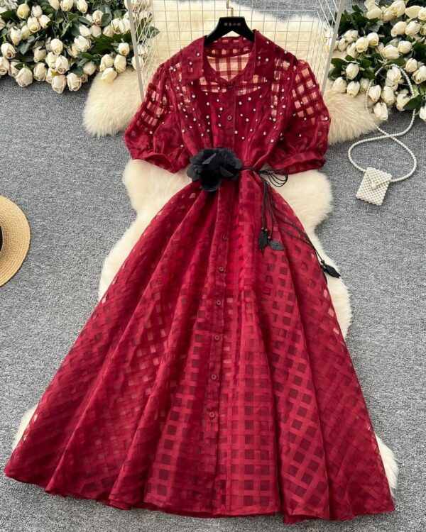 Elegant  Organza Dress with Puff Sleeves - Image 8