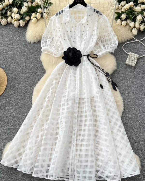 Elegant  Organza Dress with Puff Sleeves - Image 11