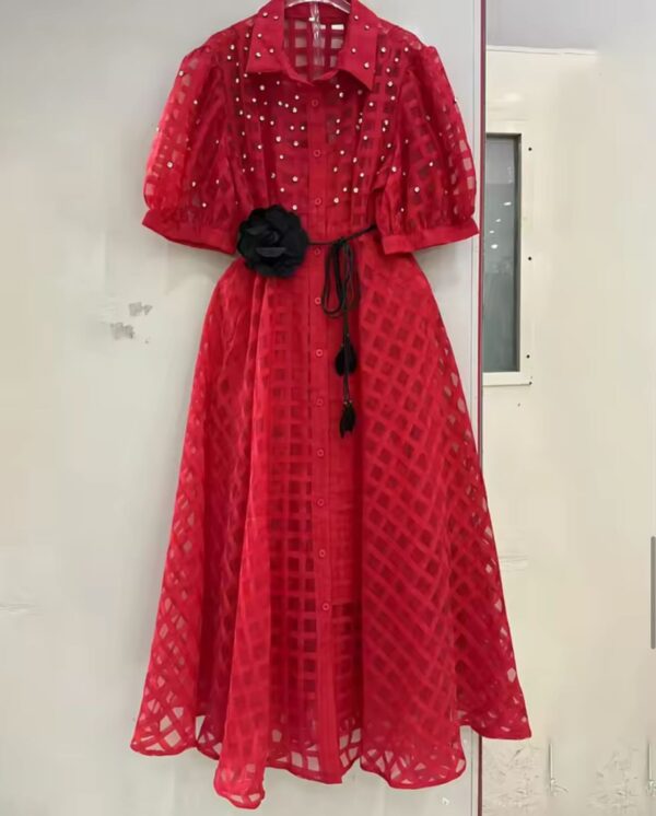 Elegant  Organza Dress with Puff Sleeves - Image 2