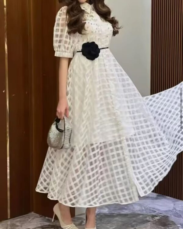 Elegant  Organza Dress with Puff Sleeves - Image 7