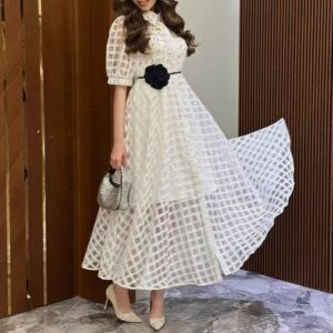 Elegant  Organza Dress with Puff Sleeves