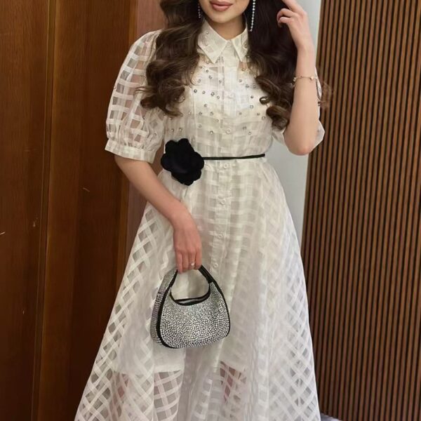 Elegant  Organza Dress with Puff Sleeves - Image 5