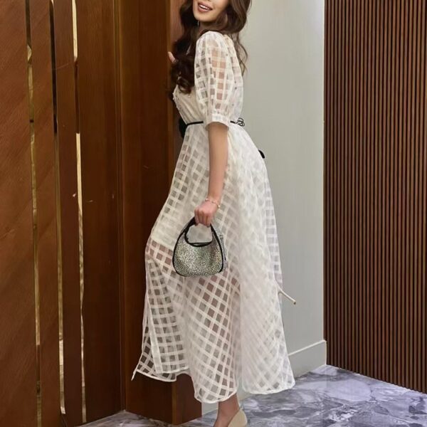 Elegant  Organza Dress with Puff Sleeves - Image 9