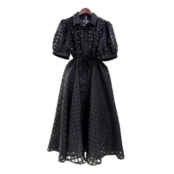 Elegant  Organza Dress with Puff Sleeves - Image 6