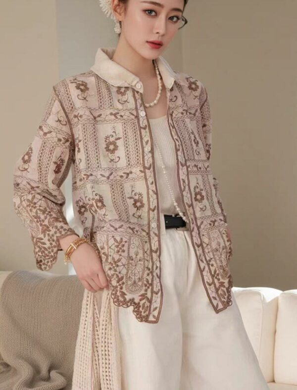 Beautiful retro heavy embroidery single-breasted shirt - Image 7