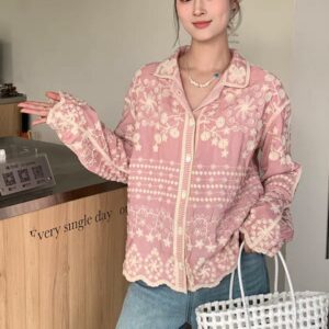Beautiful retro heavy embroidery single-breasted shirt