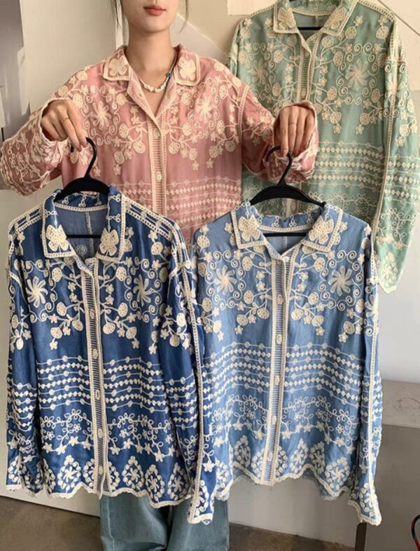Beautiful retro heavy embroidery single-breasted shirt - Image 4
